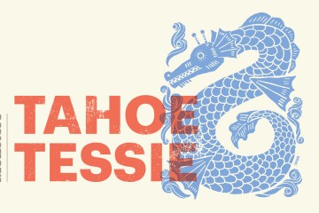 An illustration of Tahoe Tessie with text overlay that says Tahoe Tessie and Camp Monsters Podcast.