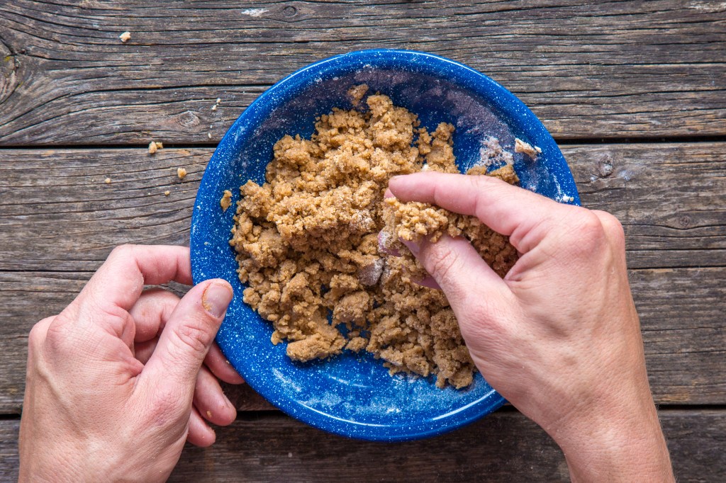 Making streusel topping for pumpkin coffee cake