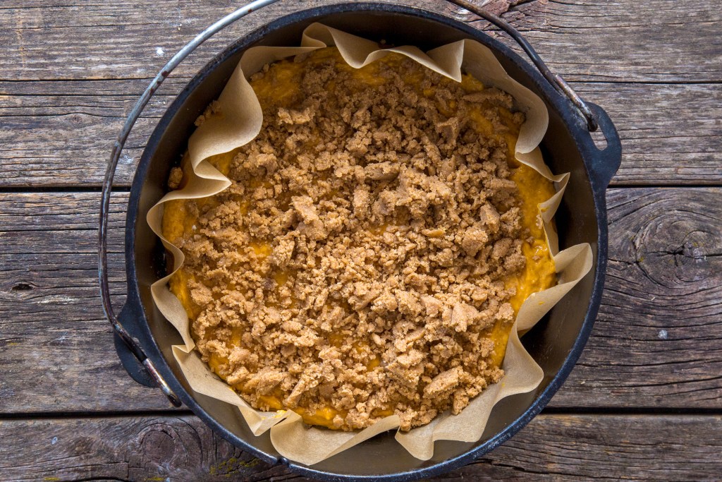 Pumpkin coffee cake with streusel on top