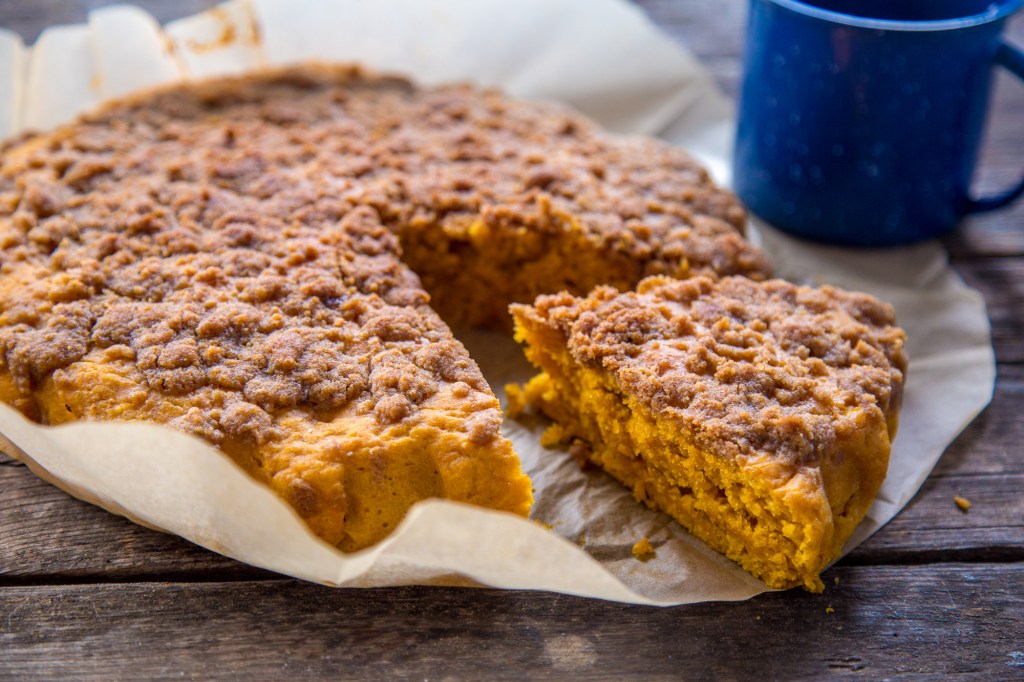 Slice of pumpkin coffee cake