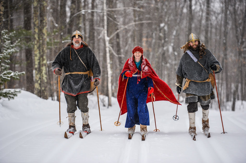 Skiers portray the Birkebeiner warriors during the 2019 race.