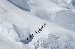 The drilling team hikes up Huascarán in 2019.