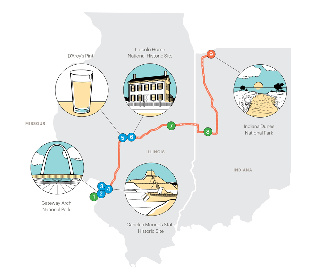 Midwest road trip map