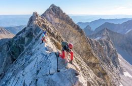 Hikers make their way across the infamous knife edge on Capitol Peak in Colorado.