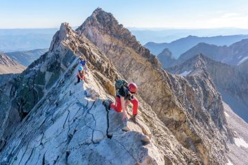 Hikers make their way across the infamous knife edge on Capitol Peak in Colorado.