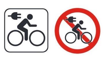 Sample sign showing e-bikes allowed or prohibited.