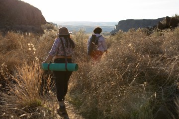 Two hikers on a trail