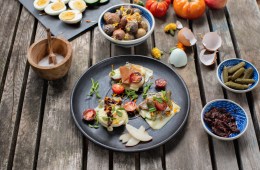 Plated food on table