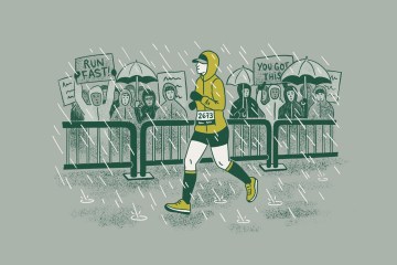 illustration of person running race in the rain