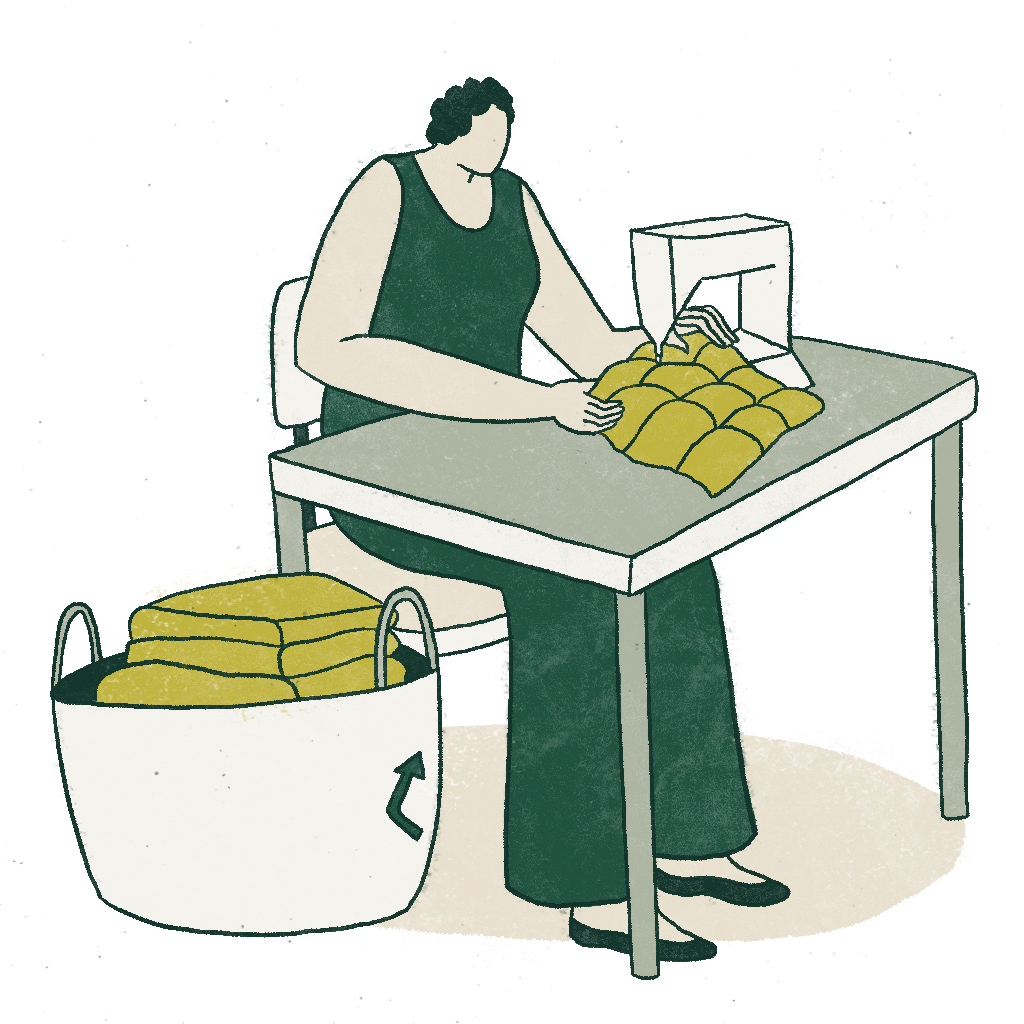 Illustration of person sewing a garment