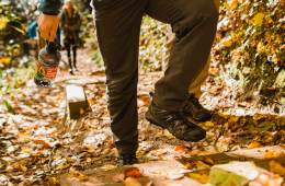 Person walking through leaves