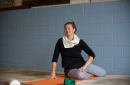 katy bowman on a yoga mat