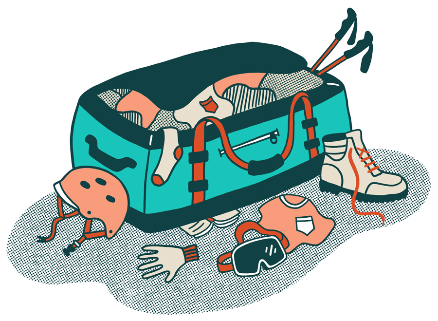 Illustration of a messily packed duffel bag.