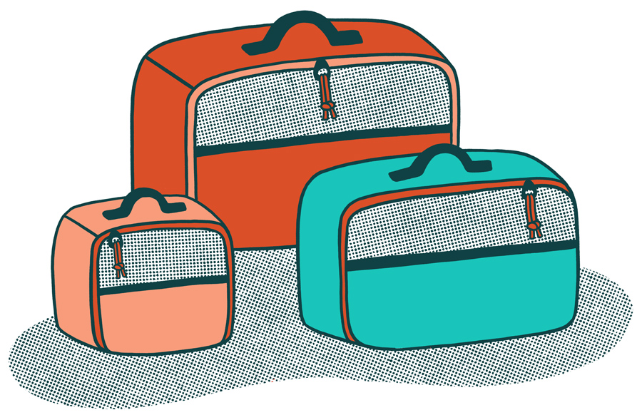 Illustration of three packing cubes.