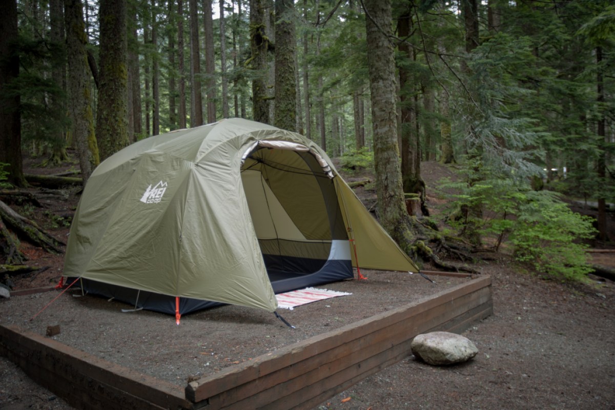 A tent at a designated campground.