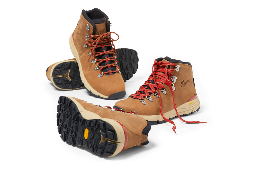 Two pairs of Danner Mountain 600 Leaf GORE-TEX Hiking Boots, in men's and women's styles.