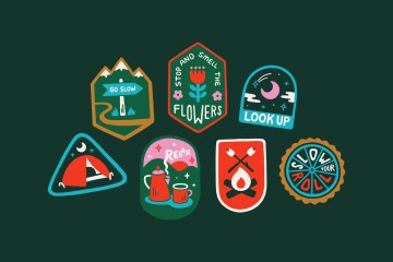 An illustration of outdoor badges that support the theme of slowing down outside.
