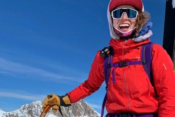 The author wears the Arcteryx Beta LT jacket along with ski mountaineering gear.