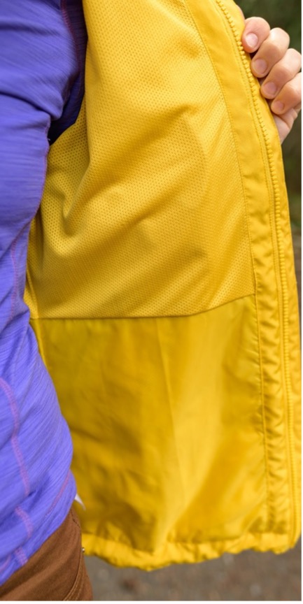 Detail of the interior of the Trailmade rain jacket and its 2-layer construction