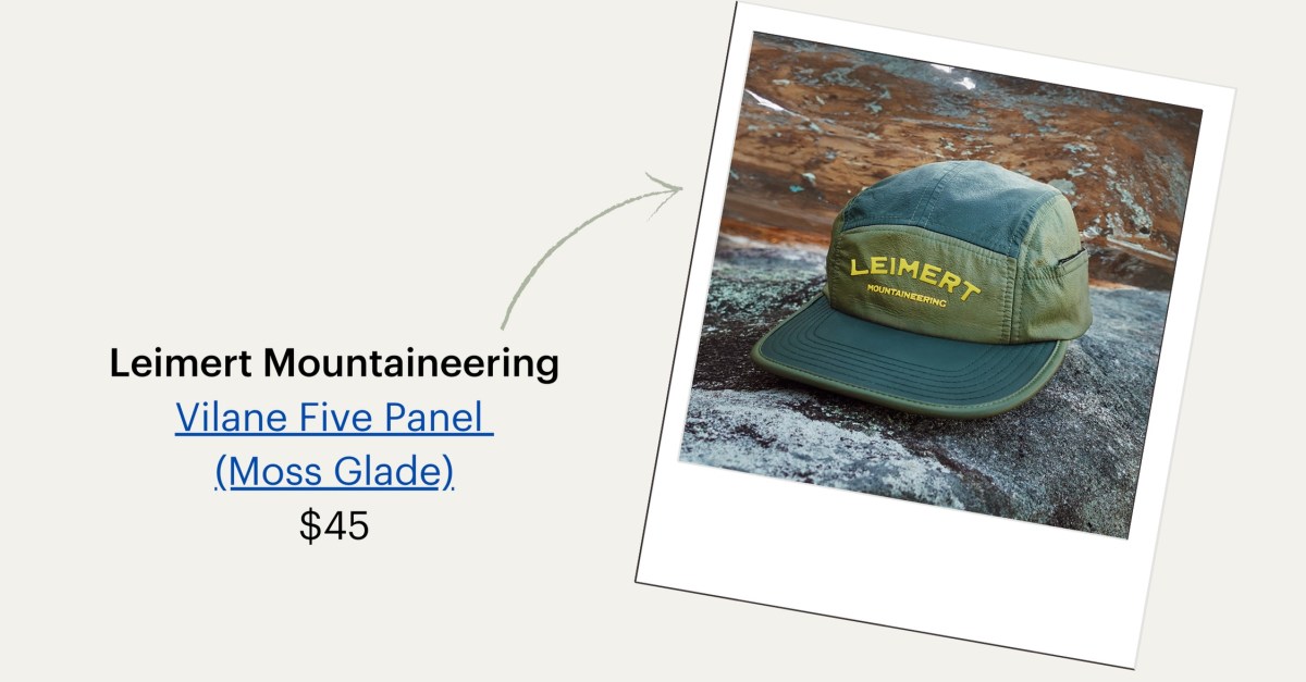 Leimert Mountaineering's Vilane Five Panel cap in moss glade color, $45. 