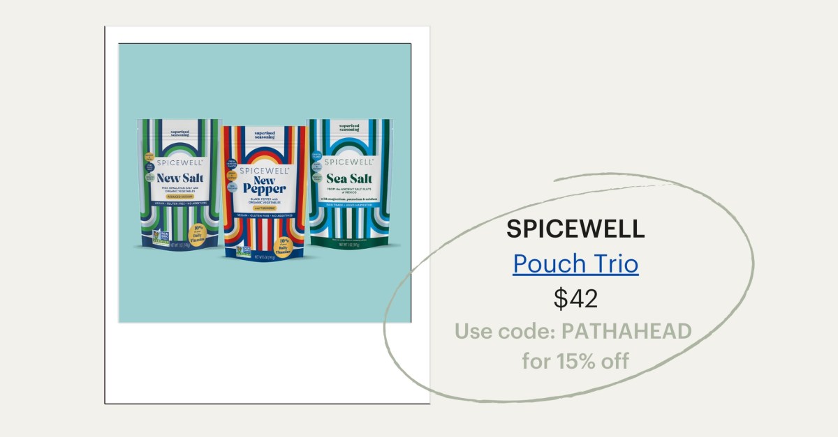 A photo of three pouches from the brand Spicewell. Use code: PATHAHEAD for 15% off.