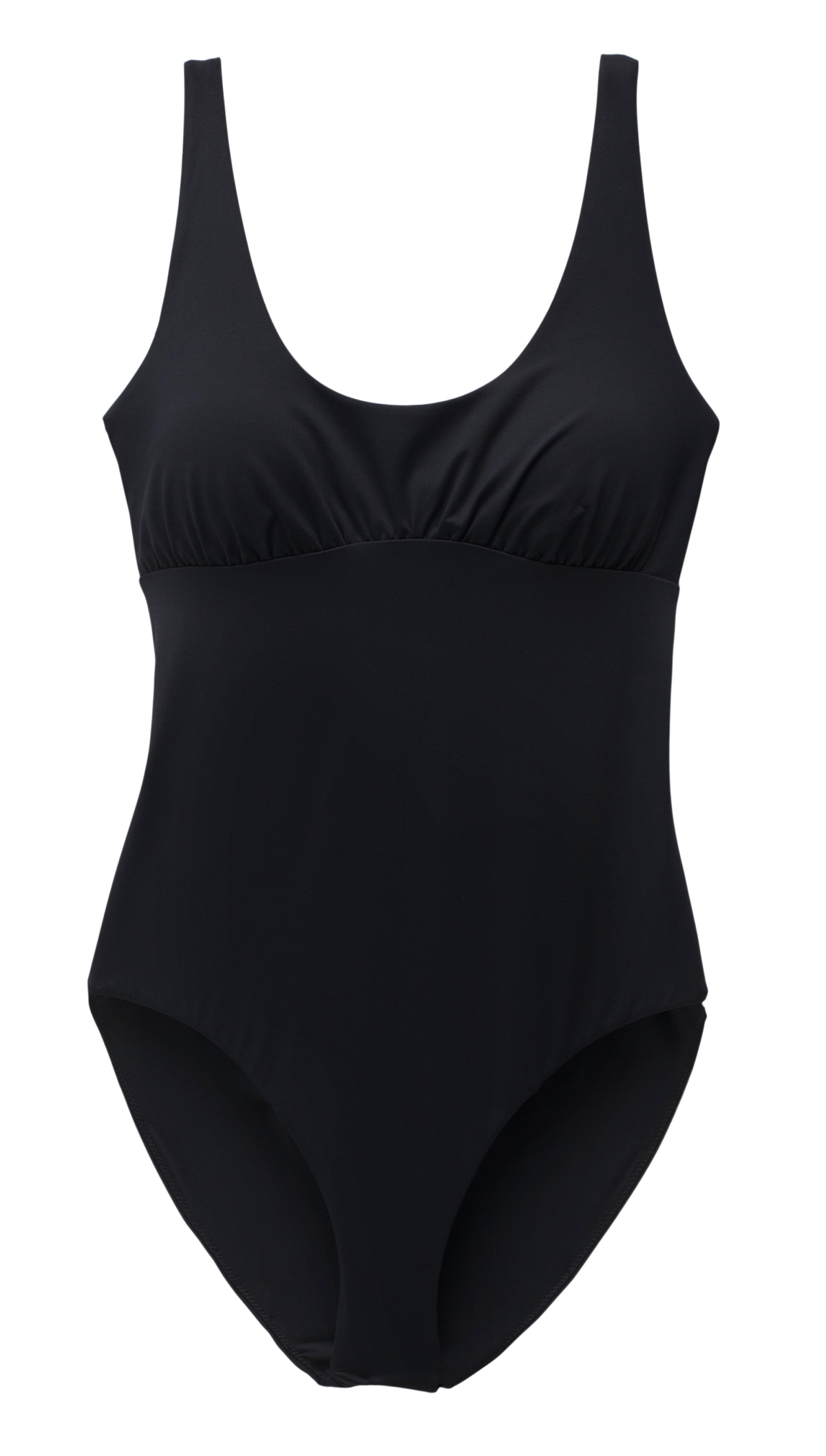 Product shot of a black, one-piece swimsuit.