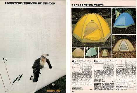 The cover and inside page of a 1980 REI catalog.