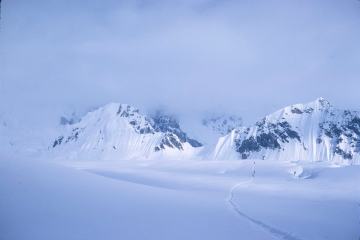 A snow-covered mountain peak